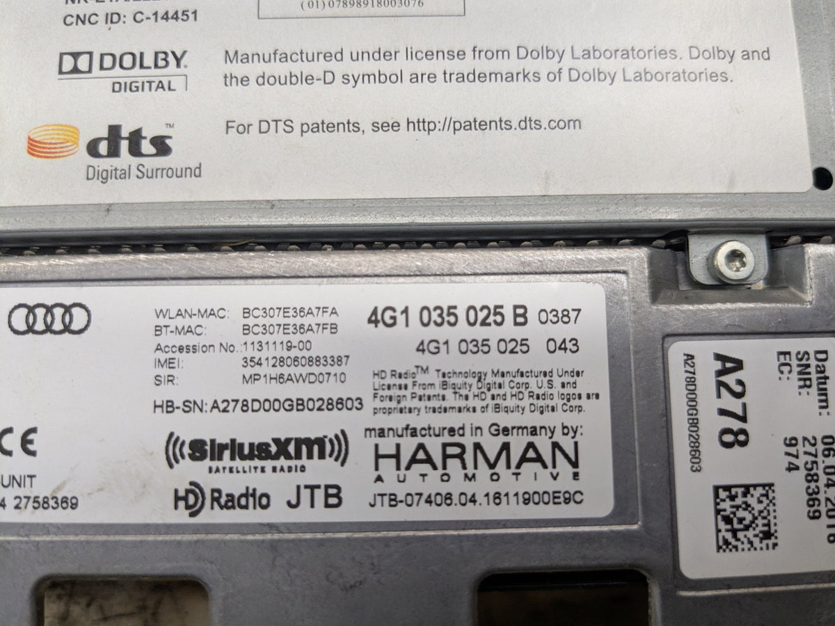 2012-2018 Audi A6 C7 Radio Receiver Module 4G1035025B OEM