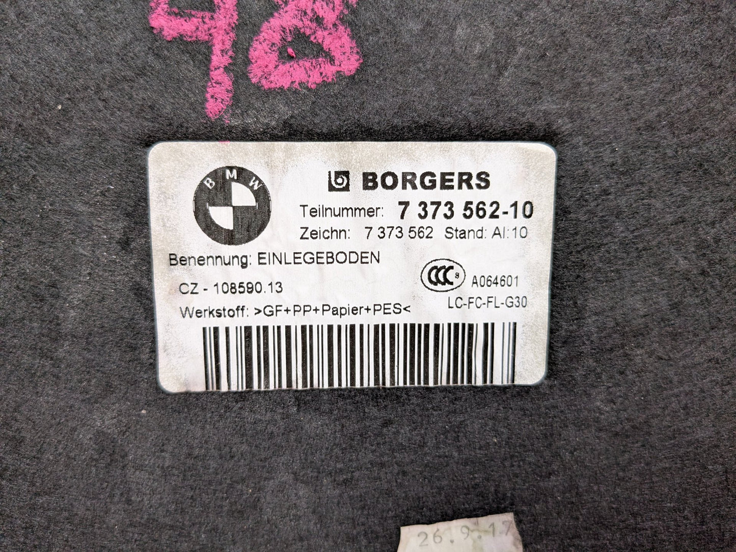 OEM BMW F90 G30 530 540 M550 M5 Trunk Floor Mat Carpet Cargo Storage Cover