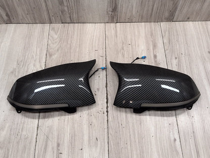 2011-2016 BMW 535i F10 Front Left Right Side Mirror Cap Covers Carbon Style SET