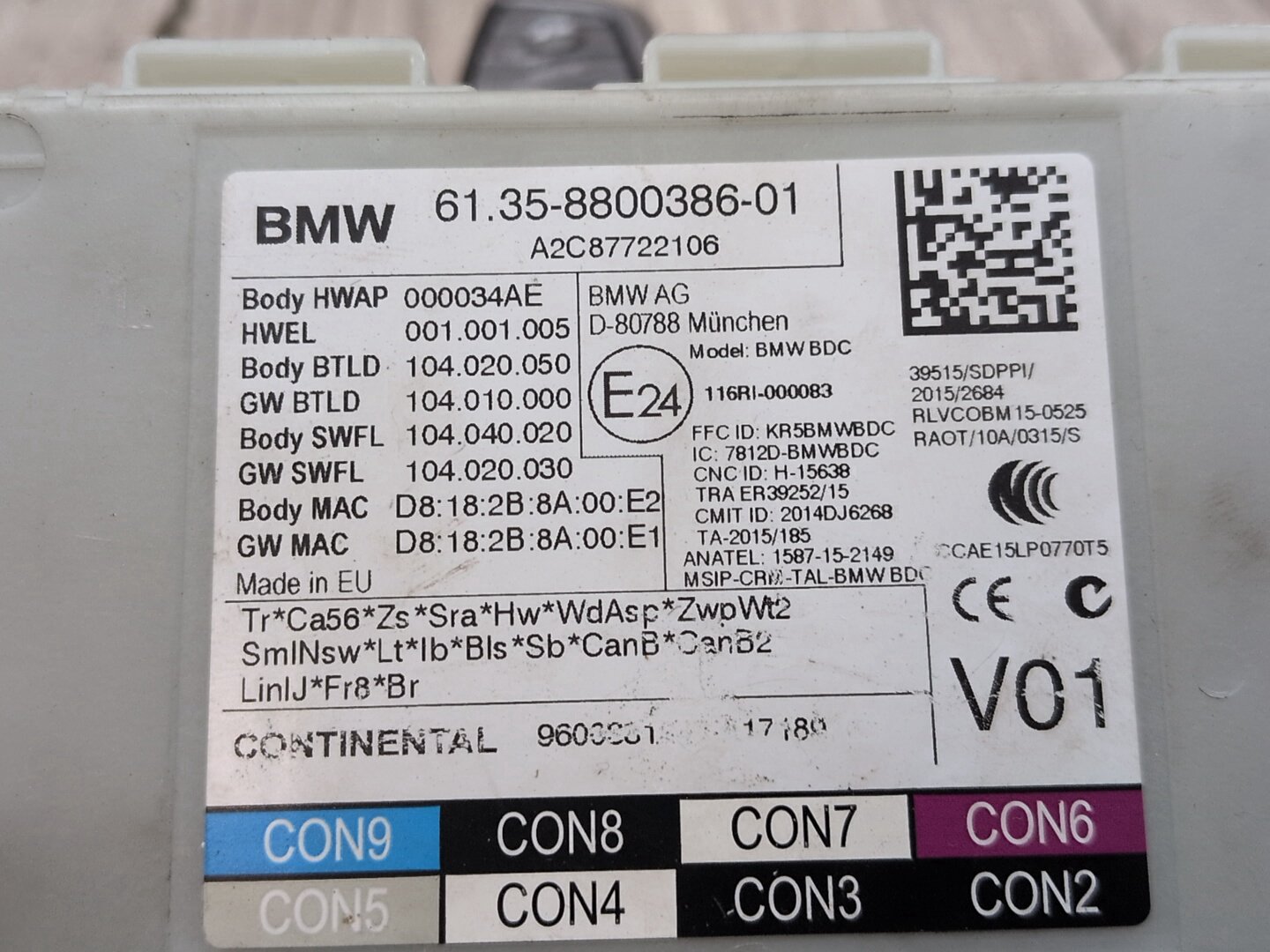 2016-2022 BMW 750i G12 Bdc Body Domain Fem Control Module w/ Key 8800386 OEM