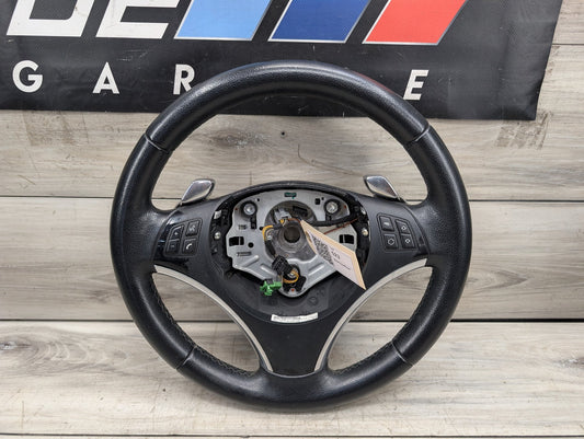 *06-10 OEM BMW E90 E92 E93 Sport Steering Wheel Black LEATHER w/ Shifters