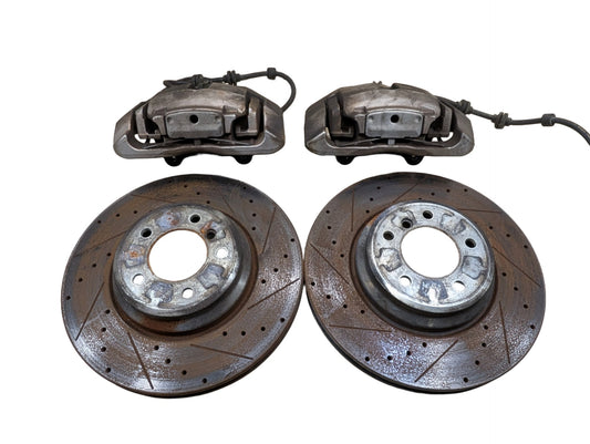 OEM BMW 335 E9X Front Left Right Brake Caliper SET w Drilled Slotted Rotors