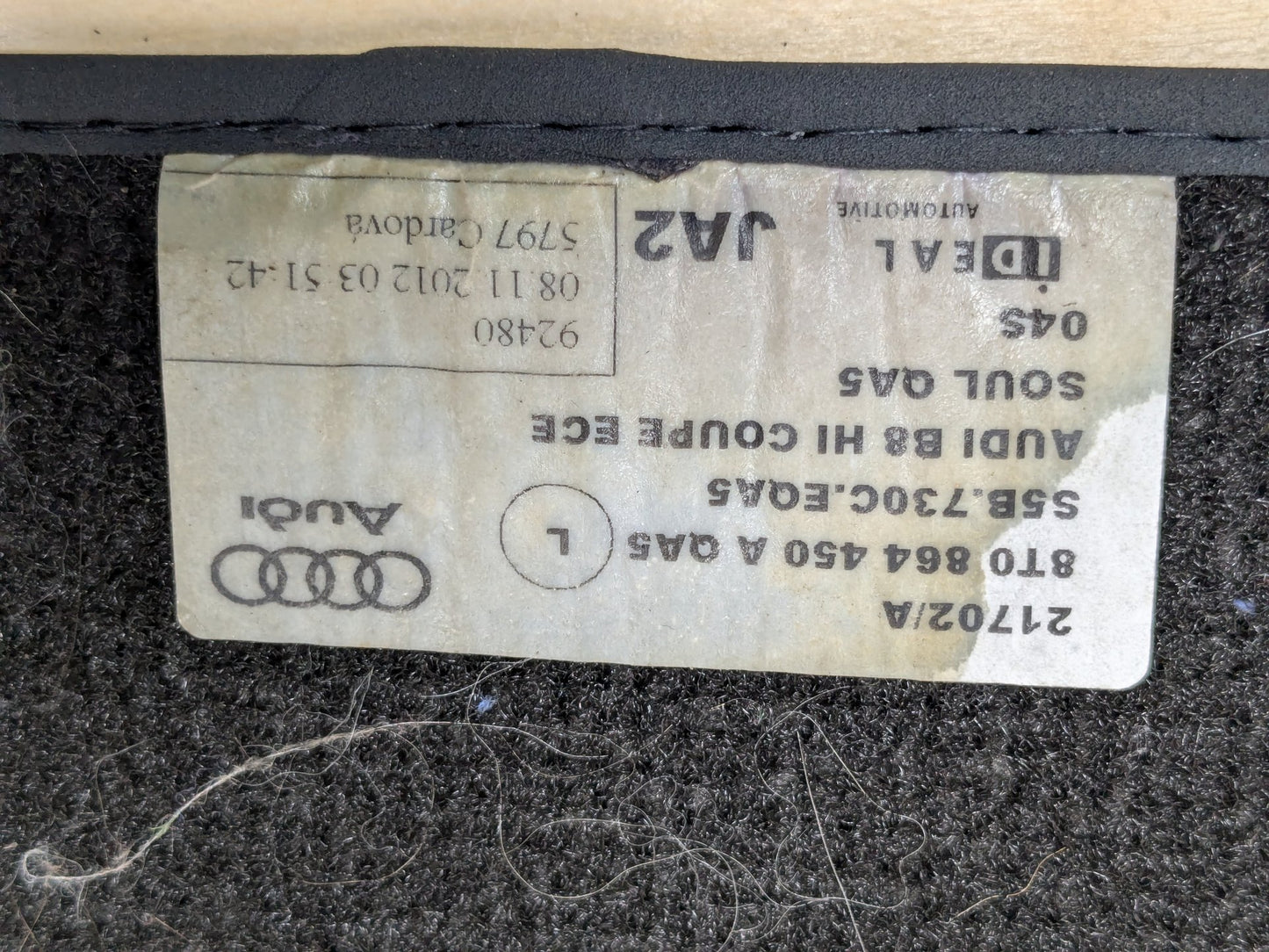 2008 - 2017 Audi S5 8T Front Rear Left Right Mat Carpet Floor Mats SET 8K1863691G