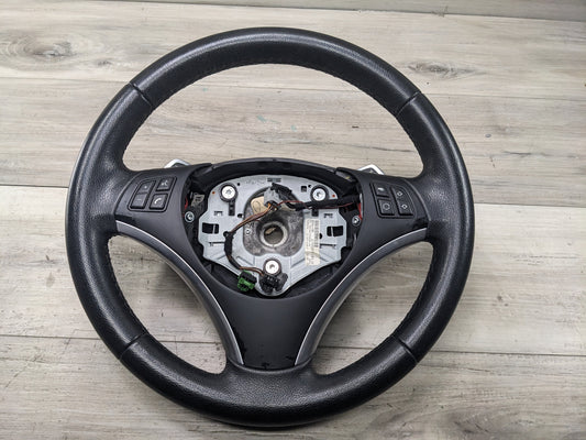 OEM BMW E88 E82 E90 E92 E93 Sport Steering Wheel Black Leather AT w/ Shifters